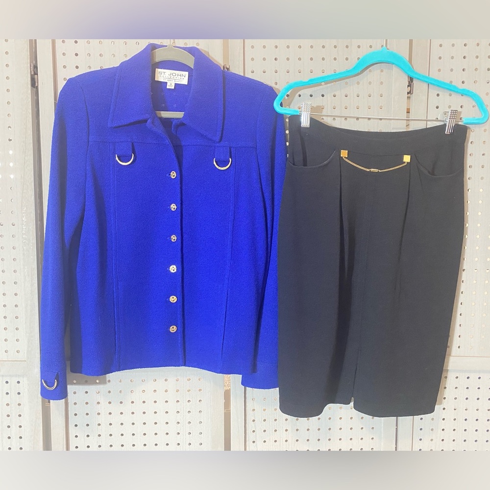 St. John Collection Blue and Black Skirt Set